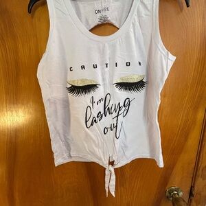 On Fire White and Gold Graphic Tank Top